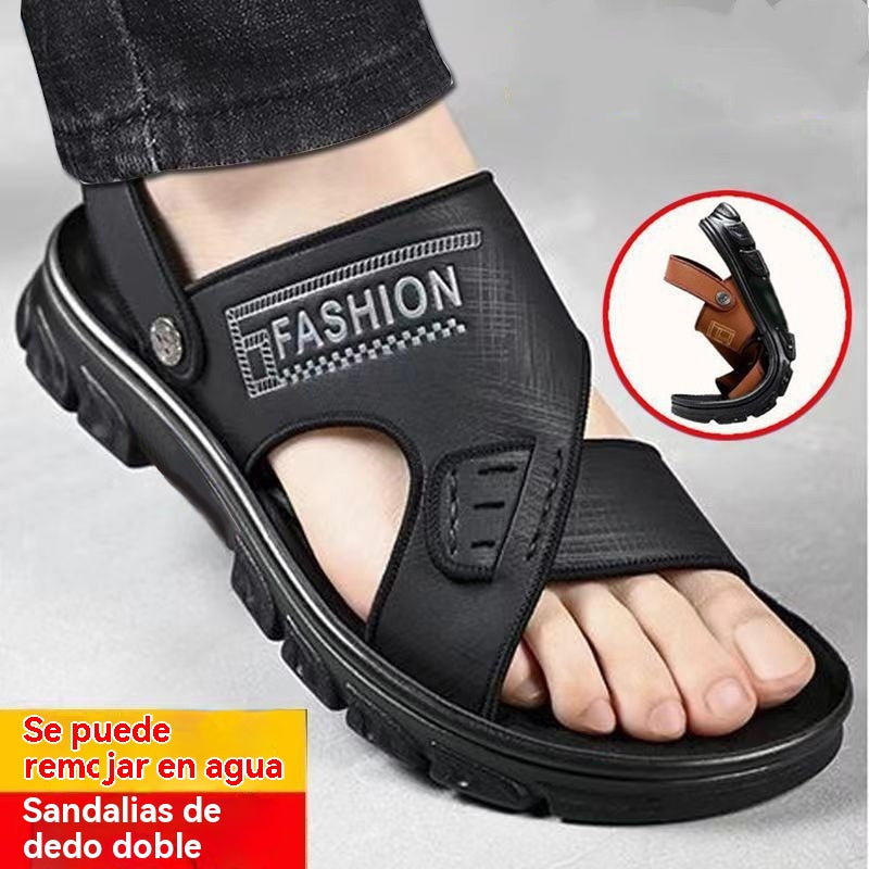 【Korlátozott ideig 50% kedvezmény!】【38-47】Új férfi bőr strandszandál vastag talppal_H