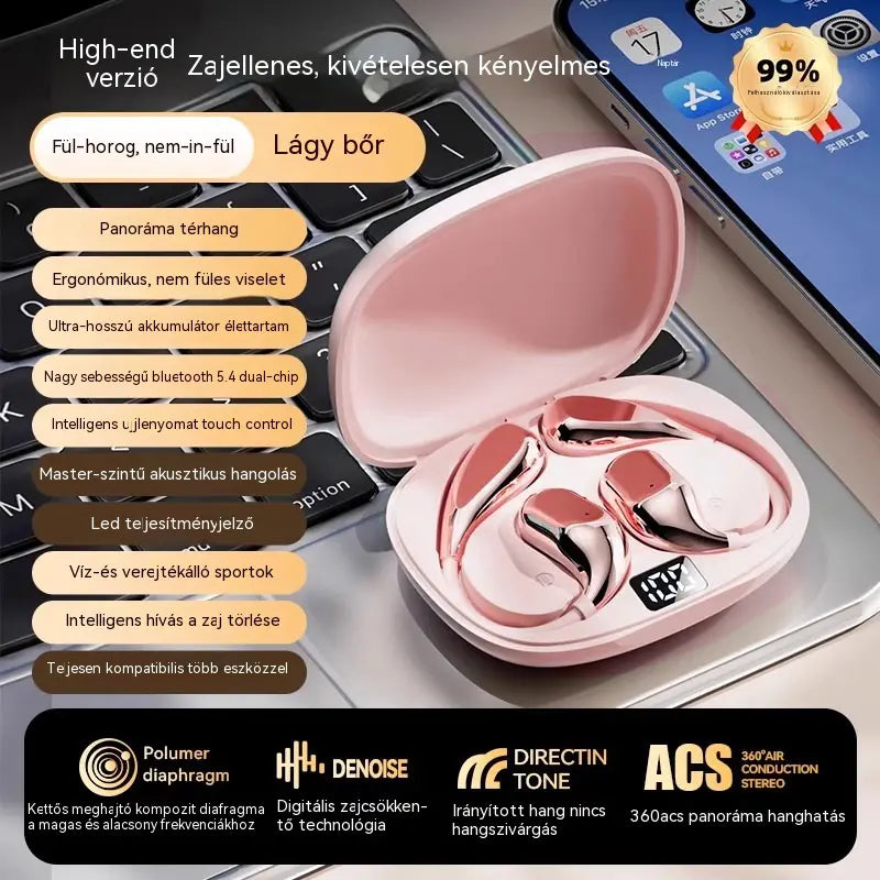🔋Vezeték nélküli Bluetooth fülhallgató beépített fülhorgos csontvezetés nélkül 🎙️🎧