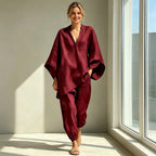 🎁【S-3XL】👗 Laza nyakkivágású és széles szabású szett, denevérujjakkal, lezser fazonnal, bő szabással, ideális mindennapi viseletre - kényelmes és sokoldalú ✨🌸