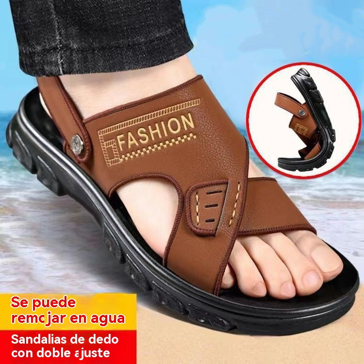 【Korlátozott ideig 50% kedvezmény!】【38-47】Új férfi bőr strandszandál vastag talppal_H