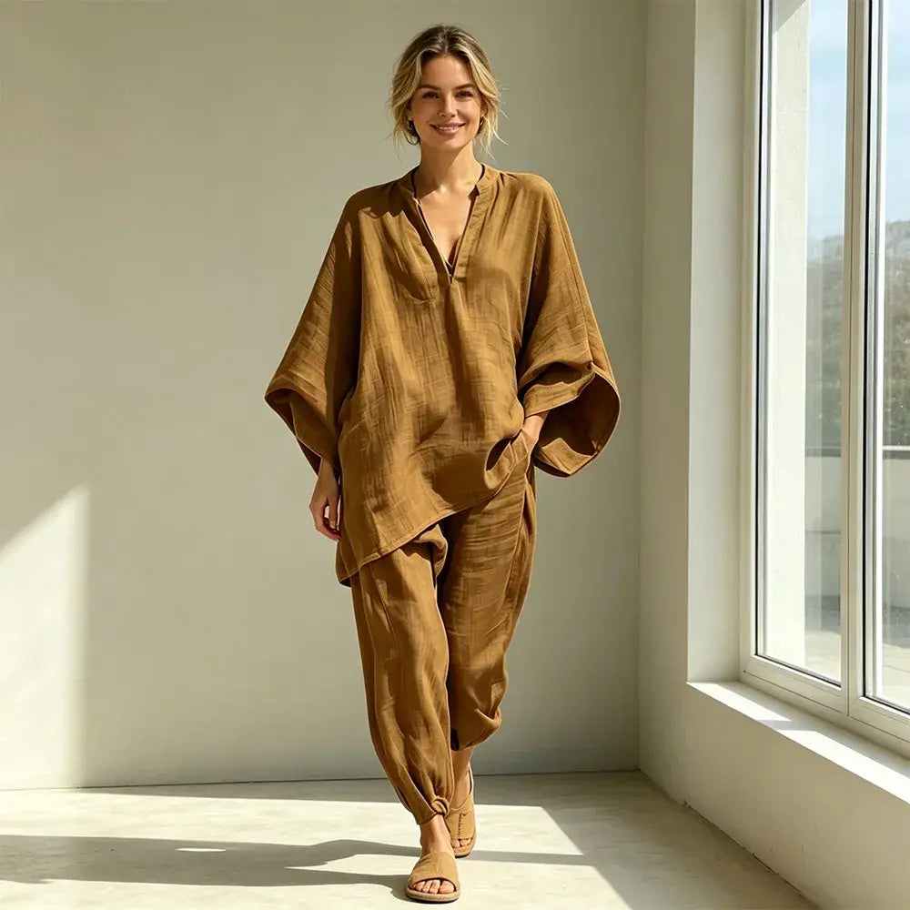🎁【S-3XL】👗 Laza nyakkivágású és széles szabású szett, denevérujjakkal, lezser fazonnal, bő szabással, ideális mindennapi viseletre - kényelmes és sokoldalú ✨🌸