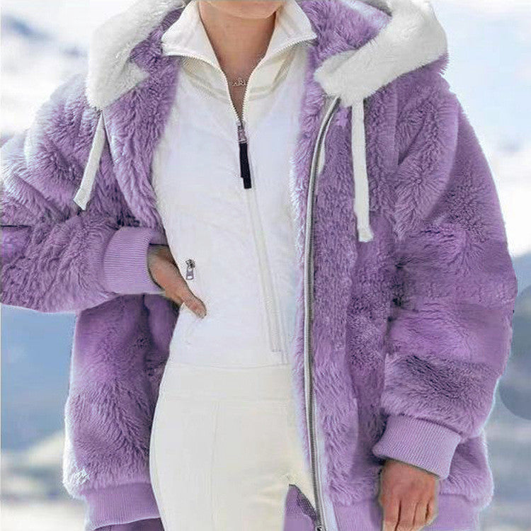 ❄️【Időkorlátozott 50% kedvezmény!】☃️[S-5XL] Női vastagított, plüss, színblokkos, csíkos dzseki (2026)