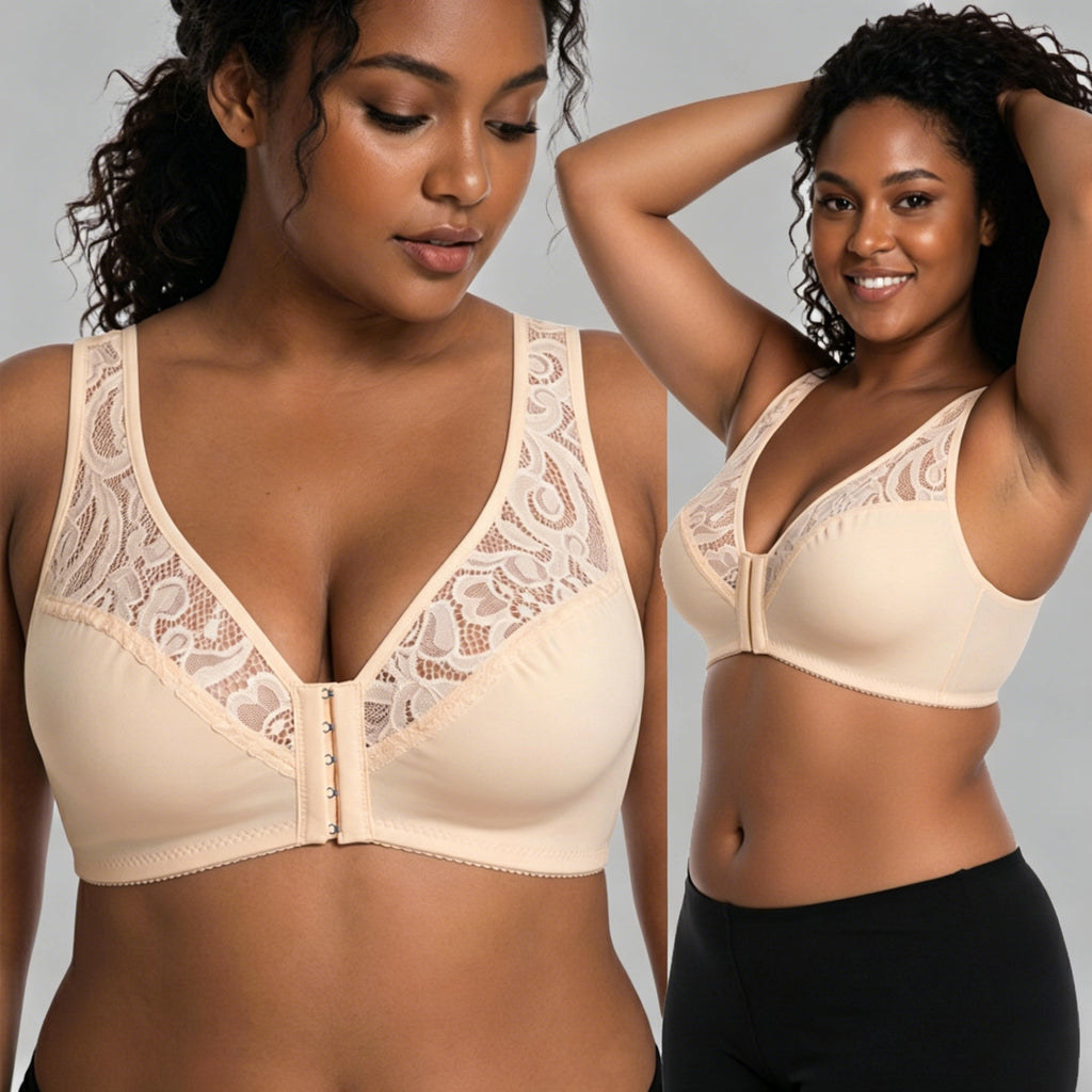 💖Minden idők legalacsonyabb ára【3 db-os szett】【L-4XL】😍🩲Push-up melltartó nagy méretben, gyönyörű csipke, push-up és áttört design, elöl kapcsos
