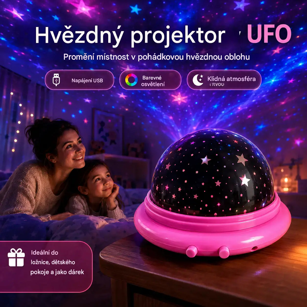 2 darab 🎁Mini UFO projektoros csillagos égbolt lámpa 💫 Hálószoba világítás💫
