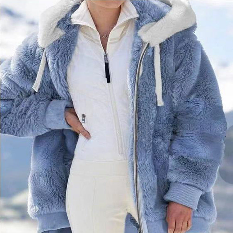 ❄️【Időkorlátozott 50% kedvezmény!】☃️[S-5XL] Női vastagított, plüss, színblokkos, csíkos dzseki (2026)