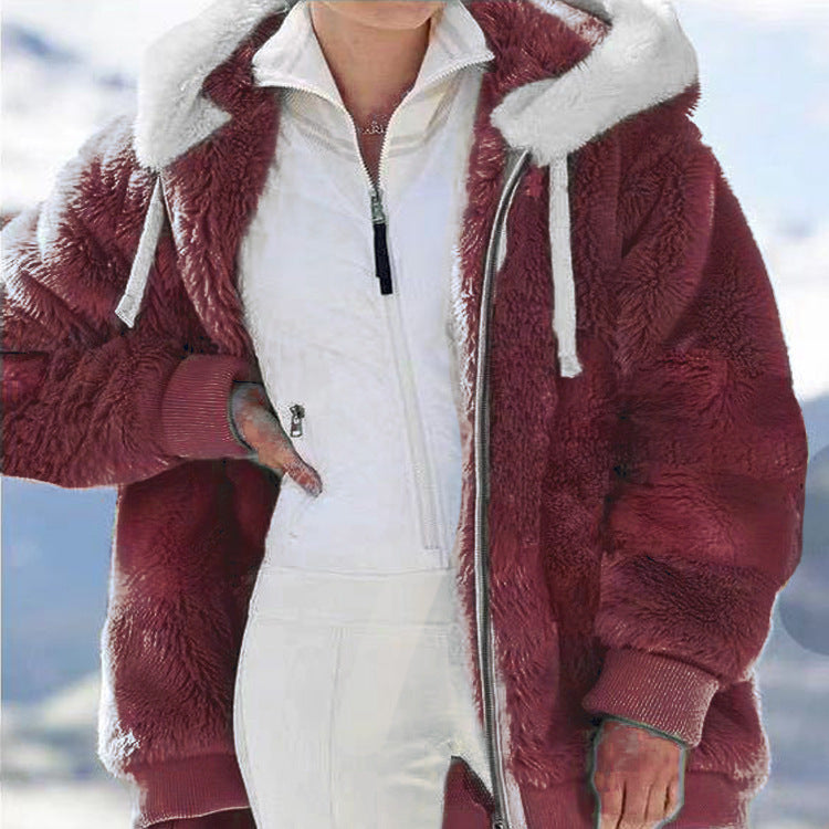 ❄️【Időkorlátozott 50% kedvezmény!】☃️[S-5XL] Női vastagított, plüss, színblokkos, csíkos dzseki (2026)