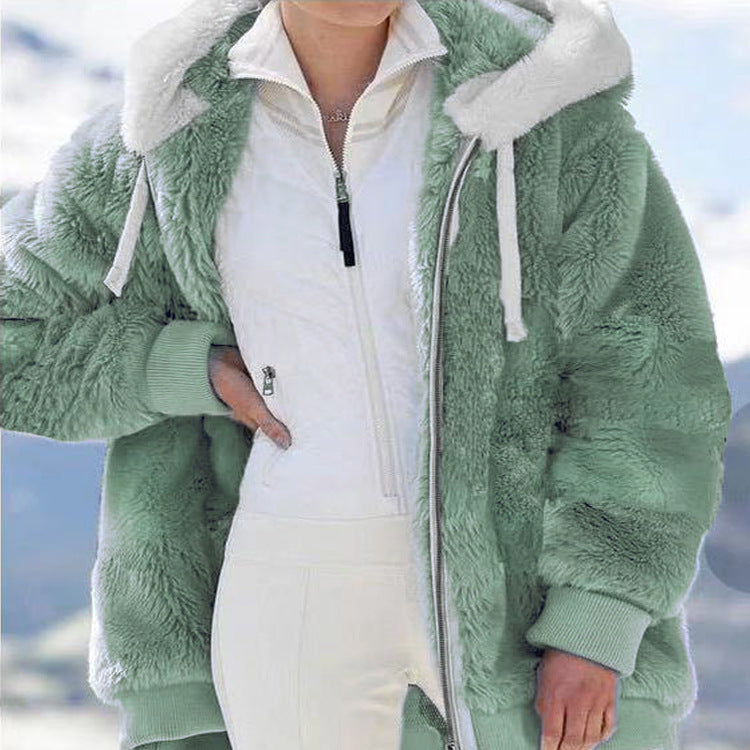 ❄️【Időkorlátozott 50% kedvezmény!】☃️[S-5XL] Női vastagított, plüss, színblokkos, csíkos dzseki (2026)
