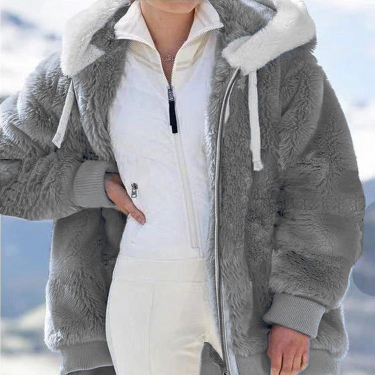 ❄️【Időkorlátozott 50% kedvezmény!】☃️[S-5XL] Női vastagított, plüss, színblokkos, csíkos dzseki (2026)