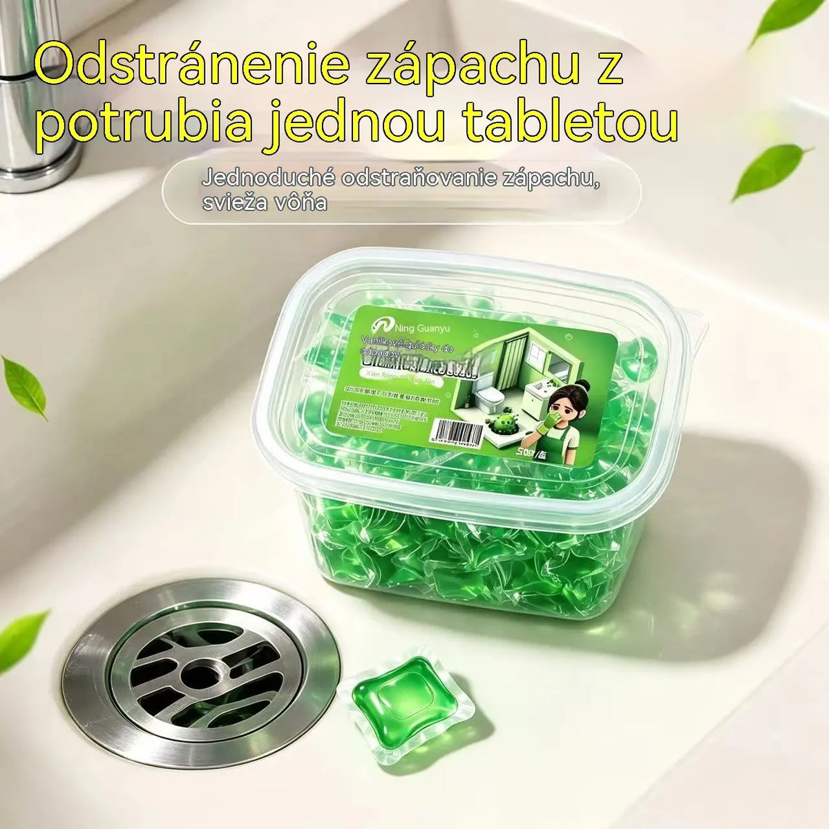 【1+1 ajándék!】2 csomag (100 tabletta) Vízben oldódó kapszulák a lefolyók kellemetlen szagának megszüntetésére – tökéletes megoldás a kellemetlen szagok terjedésének megakadályozására a fürdőszobában és a konyhában