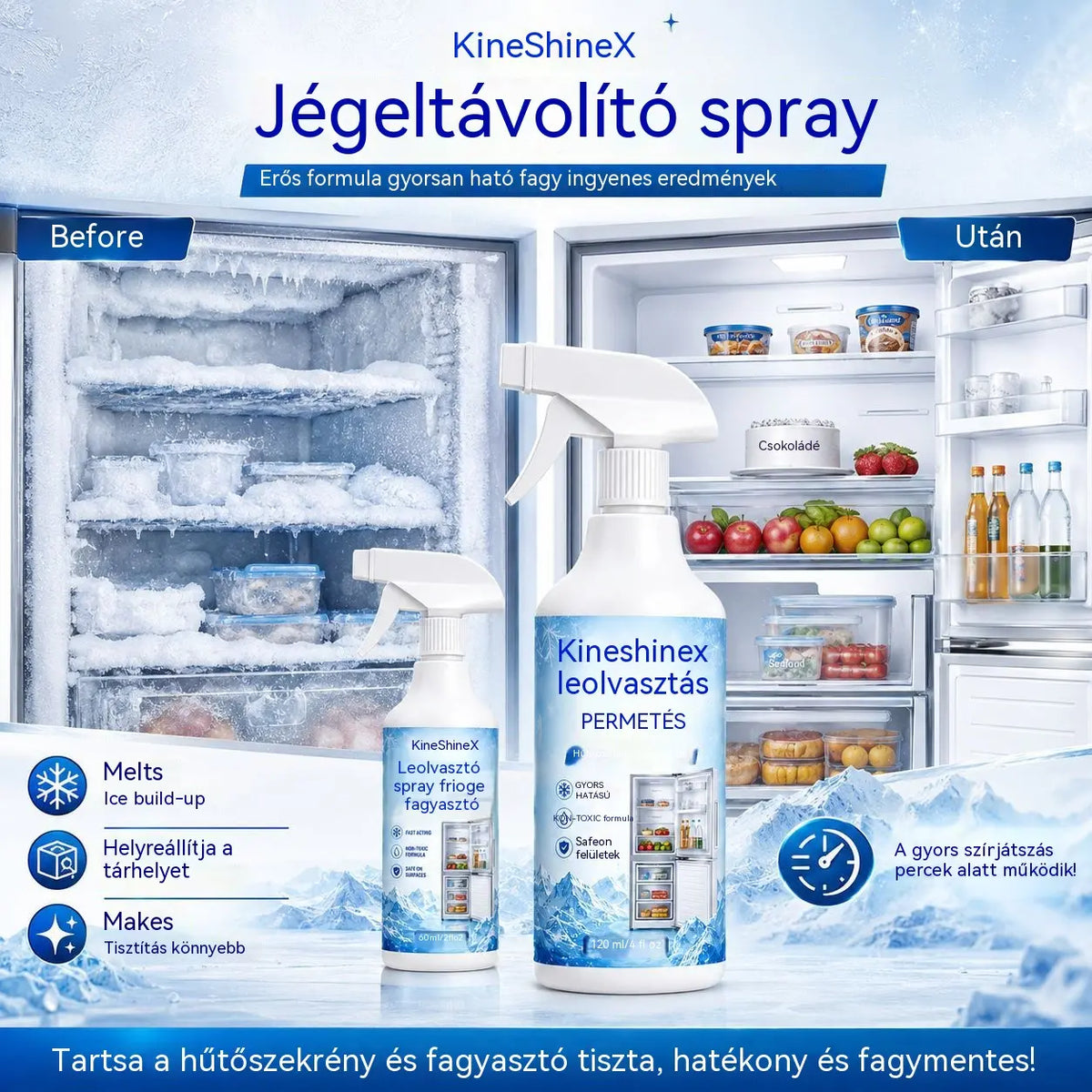 🔥【Korlátozott ideig 50% kedvezmény!】❄️ Új jégtelenítő spray 2026 🧡 Gyorsan eltávolítható jég a fagyasztóból