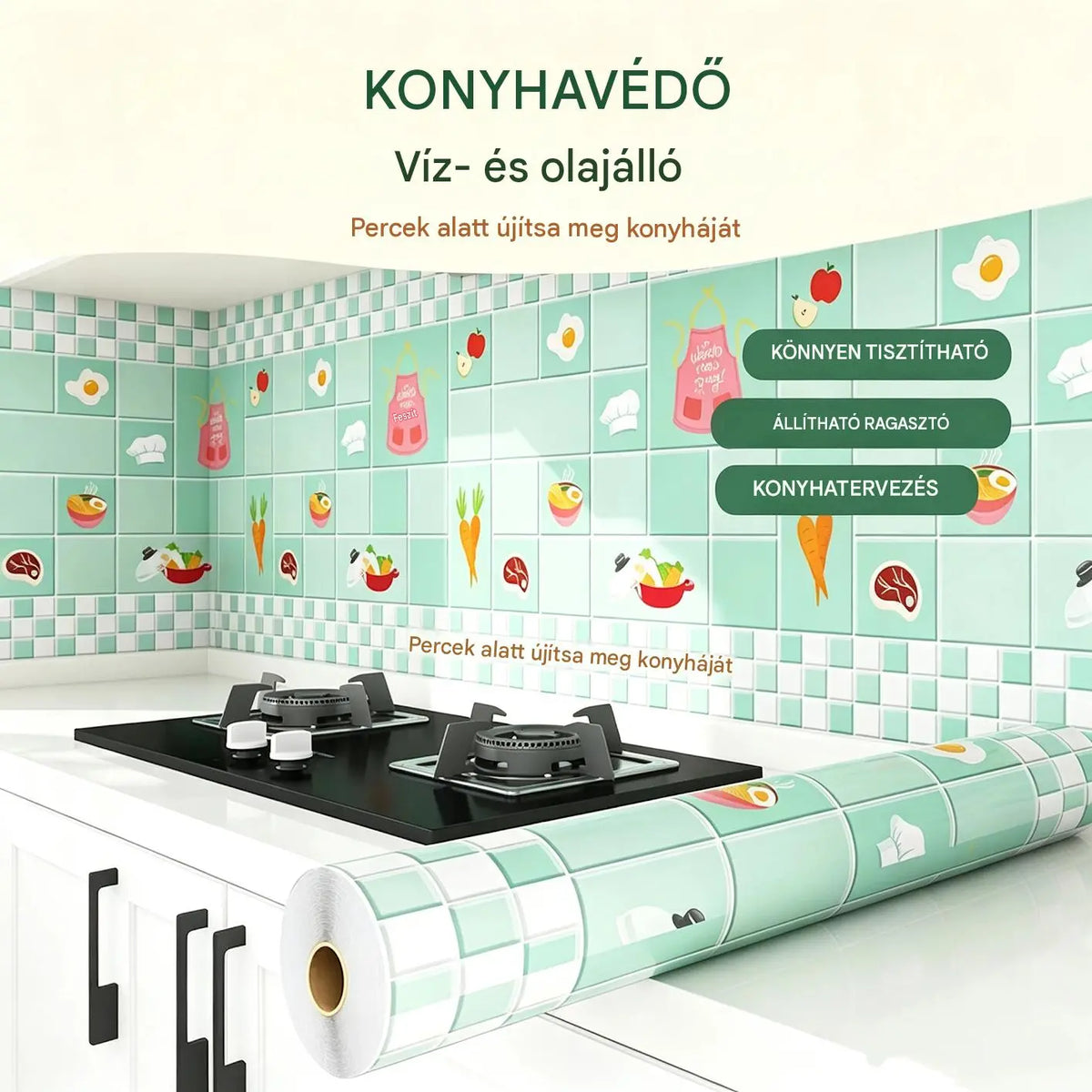 Olajálló matricák konyhába, vízálló öntapadós tapéta, konyhapultvédő