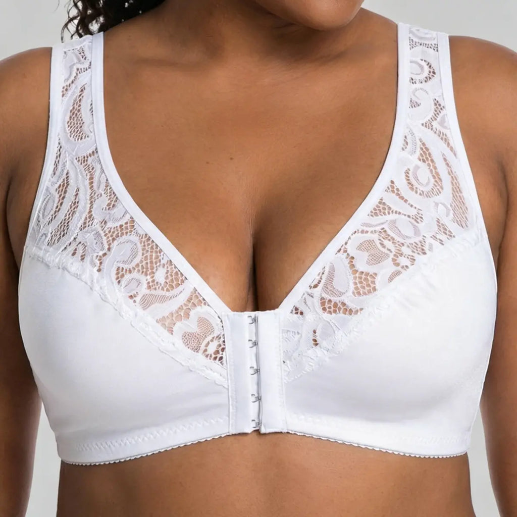 💖Minden idők legalacsonyabb ára【3 db-os szett】【L-4XL】😍🩲Push-up melltartó nagy méretben, gyönyörű csipke, push-up és áttört design, elöl kapcsos