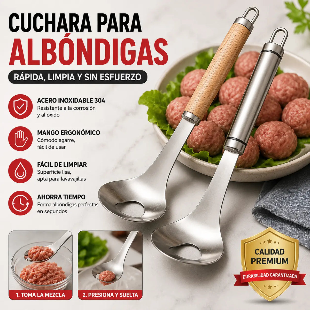 🍖 【2 darabos készlet】304 rozsdamentes acél húsgombóc készítő – ideális hús- és halgombócok készítéséhez, tökéletes otthoni főzéshez 🥄
