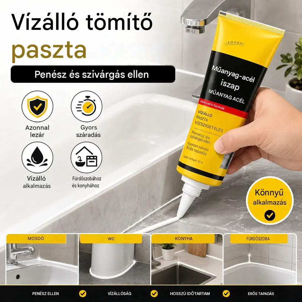 1 szett 7500 Ft 💧🛡️Sárga és fekete műanyag acélgitt, vízálló és penészálló tömítőanyag, fürdőszobai üvegragasztó, gyorsan száradó ragasztó.