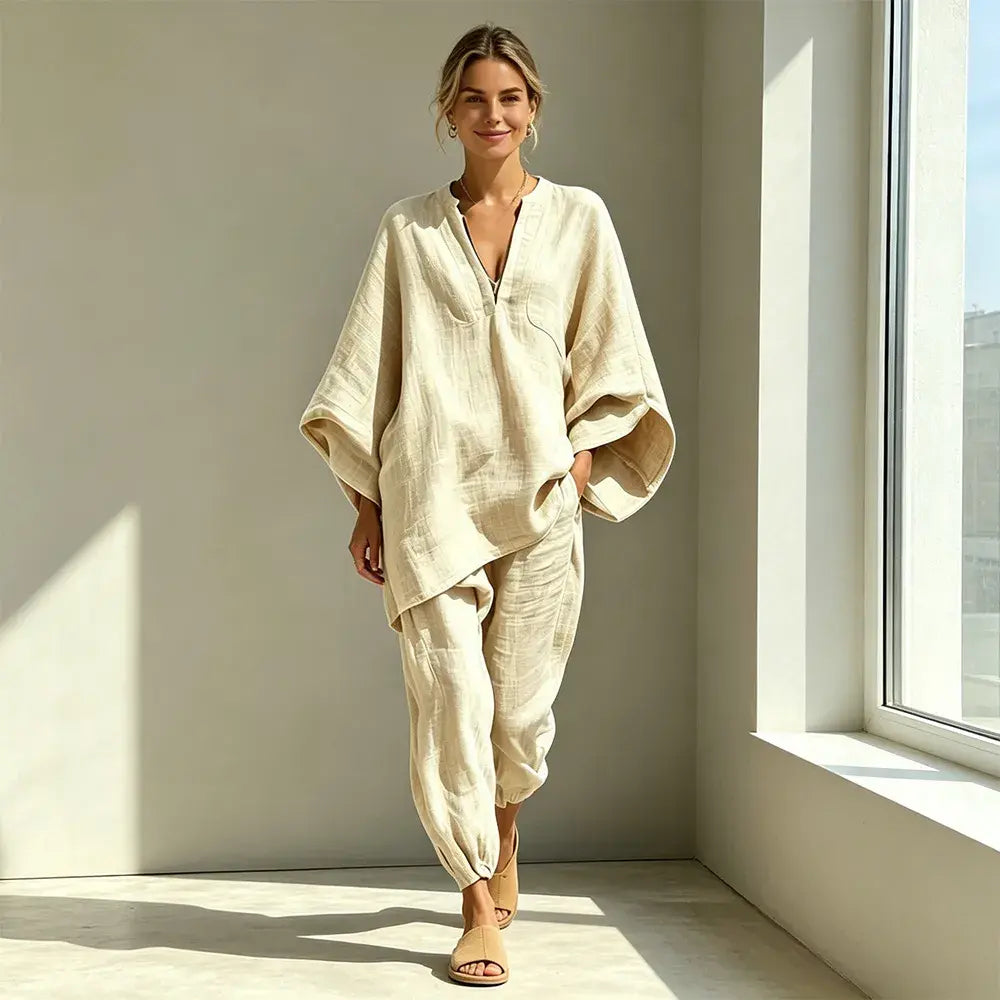 🎁【S-3XL】👗 Laza nyakkivágású és széles szabású szett, denevérujjakkal, lezser fazonnal, bő szabással, ideális mindennapi viseletre - kényelmes és sokoldalú ✨🌸