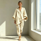 🎁【S-3XL】👗 Laza nyakkivágású és széles szabású szett, denevérujjakkal, lezser fazonnal, bő szabással, ideális mindennapi viseletre - kényelmes és sokoldalú ✨🌸