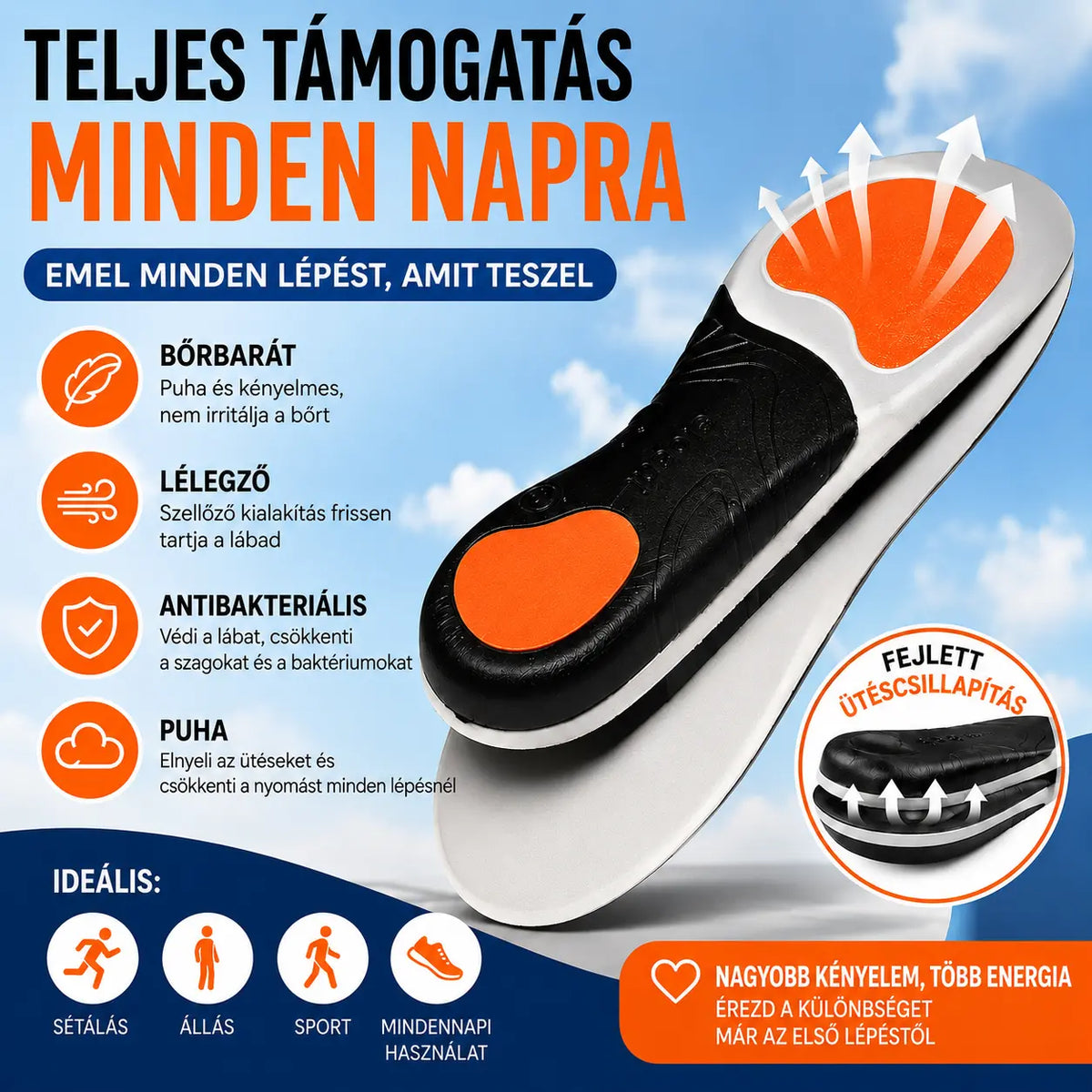 🔥【Vásárolj egyet, kapsz egyet ingyen】👣【35-46-os méretek】⚡ Ortopéd sporttalpbetét lábboltozat-támasztással – teljes párnázottság, maximális kényelem