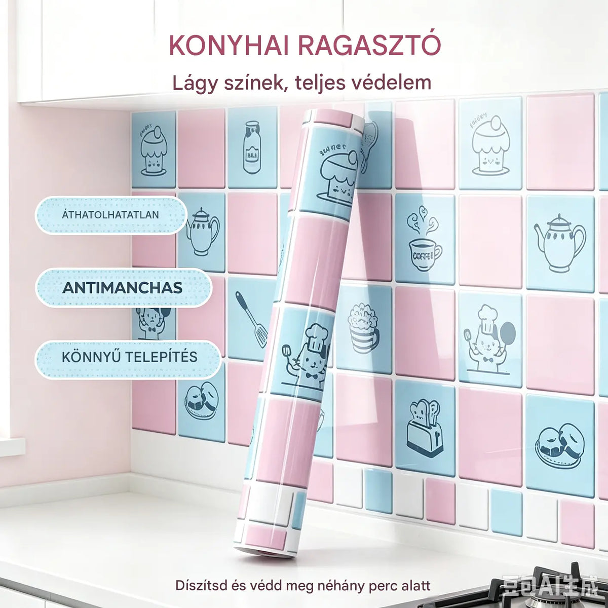 Olajálló matricák konyhába, vízálló öntapadós tapéta, konyhapultvédő