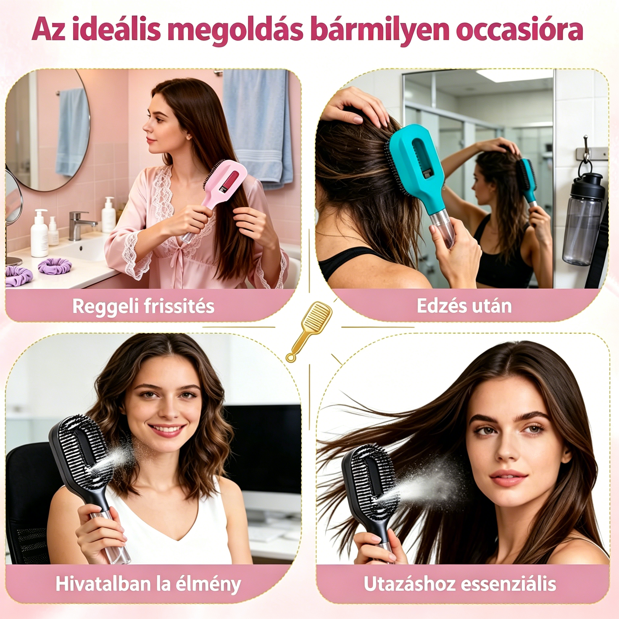 【Korlátozott ideig 50% kedvezmény!】Forradalmi hajkefe! Egy gombnyomásra finom permetet ad – véget vet a hajgubancoknak!