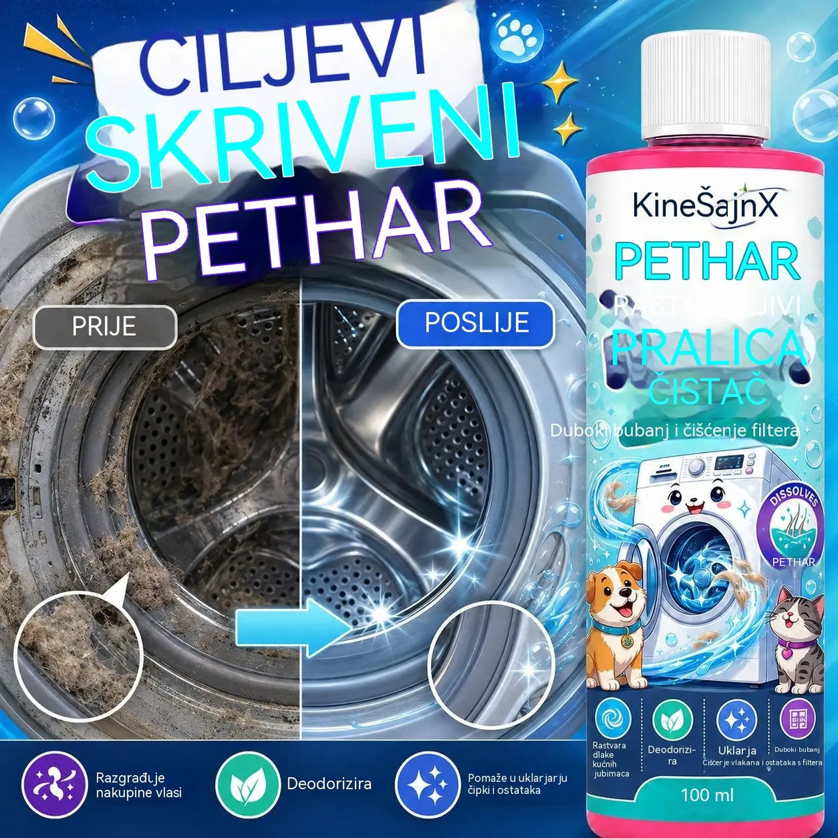 【Időszakosan 50% kedvezmény!】🐱🐶 【1+1 ajándék!】Mosószer a mosógépben lévő állatszőr alapos eltávolítására