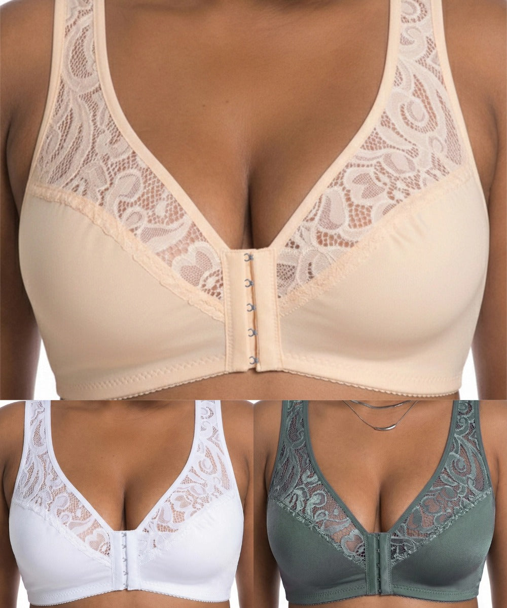 💖Minden idők legalacsonyabb ára【3 db-os szett】【L-4XL】😍🩲Push-up melltartó nagy méretben, gyönyörű csipke, push-up és áttört design, elöl kapcsos