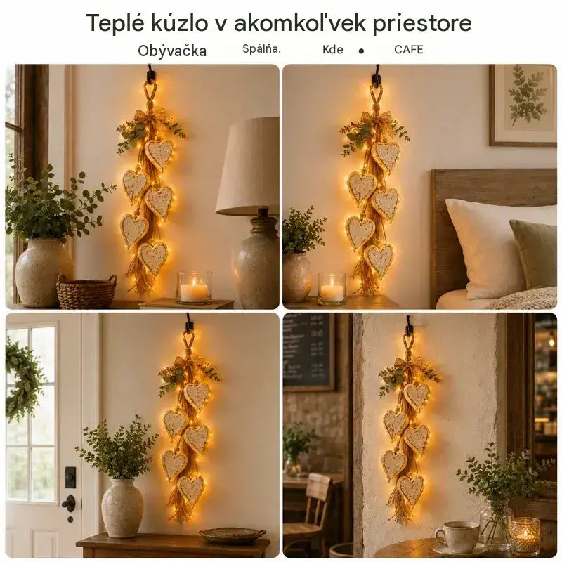 ❤️🔔 Szív alakú függő LED lámpa, retró fali dekoráció a ház belsejébe ✨🏡