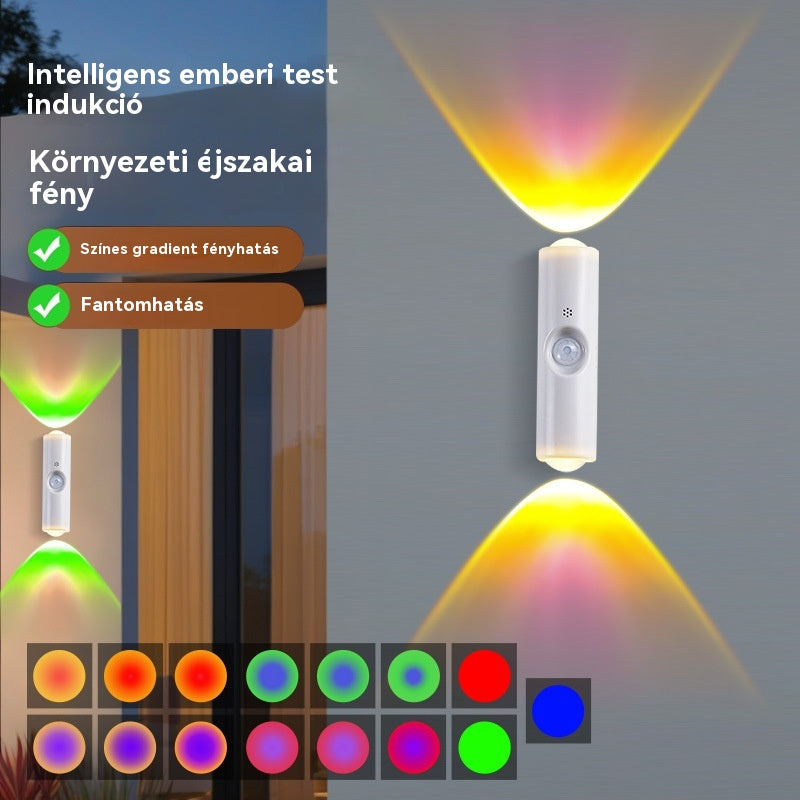 【Vásárolj 1-t, kapsz 1-t ingyen】Kétfejű, macskaszem alakú fali lámpa, újratölthető, bejárati, intelligens emberi test érzékelővel, éjszakai fénnyel
