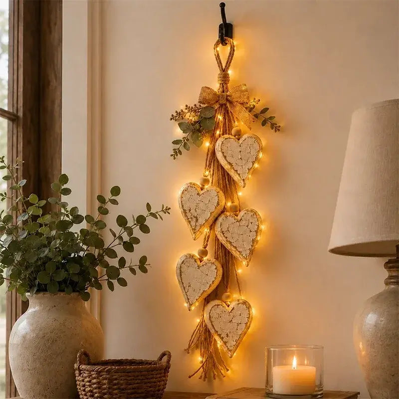 ❤️🔔 Szív alakú függő LED lámpa, retró fali dekoráció a ház belsejébe ✨🏡