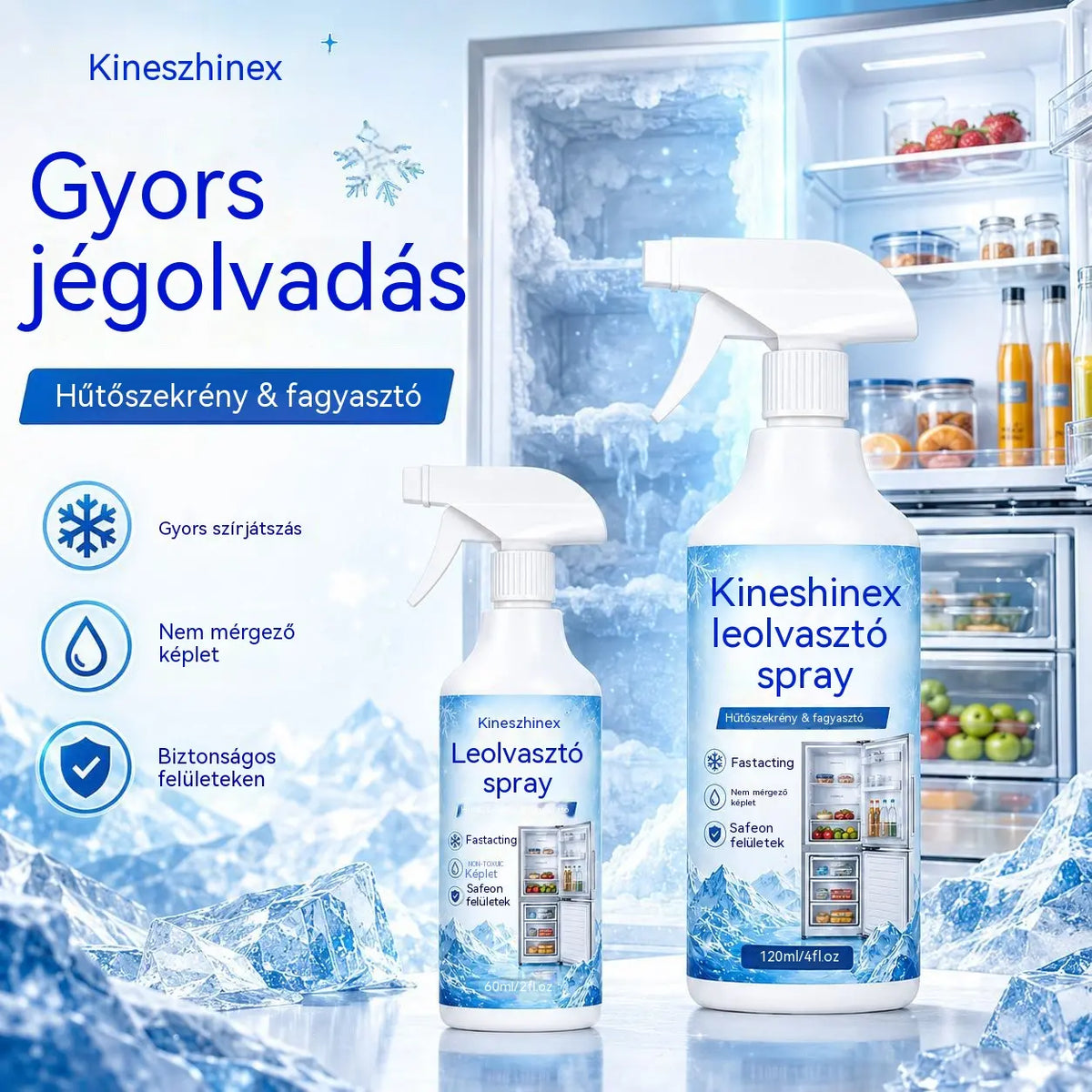 🔥【Korlátozott ideig 50% kedvezmény!】❄️ Új jégtelenítő spray 2026 🧡 Gyorsan eltávolítható jég a fagyasztóból