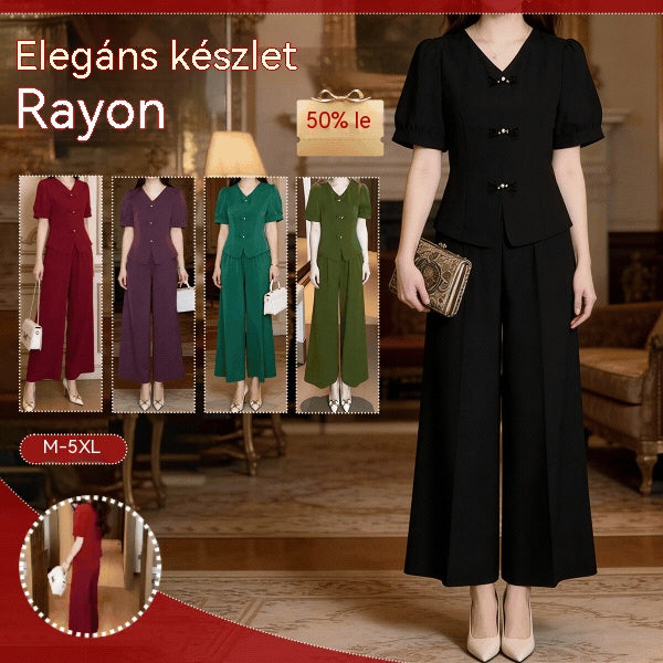 【M-5XL】 Tavaszi divatos jégselyem női szett – Felső + bő szárú nadrág