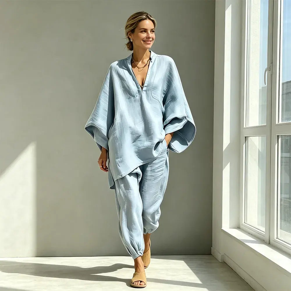 🎁【S-3XL】👗 Laza nyakkivágású és széles szabású szett, denevérujjakkal, lezser fazonnal, bő szabással, ideális mindennapi viseletre - kényelmes és sokoldalú ✨🌸